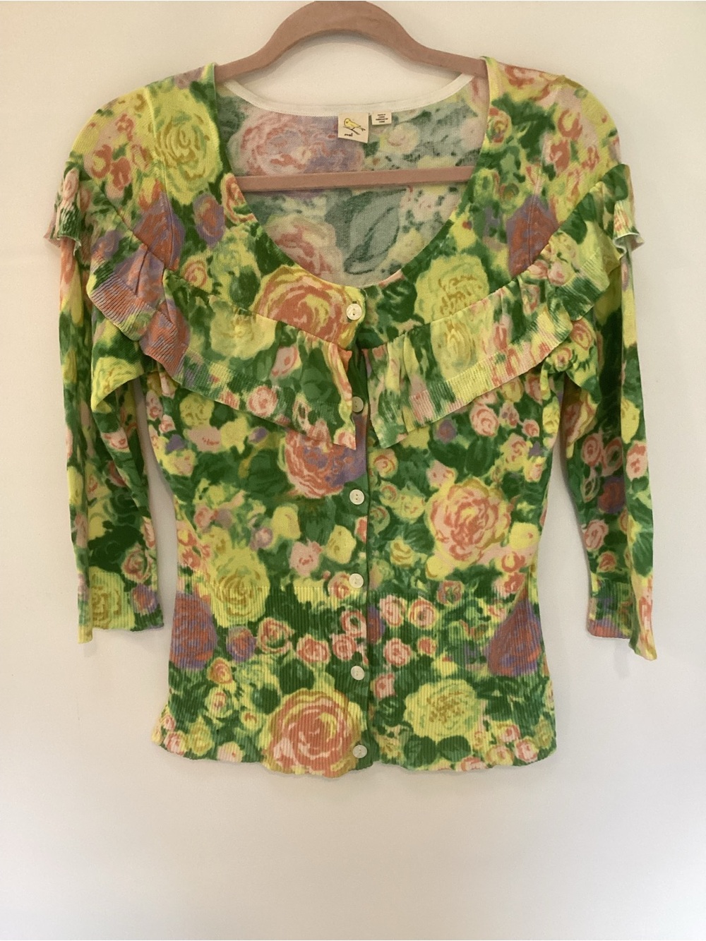 Anthropologie Yellow Bird Floral Ruffle Button-Front Women's Top